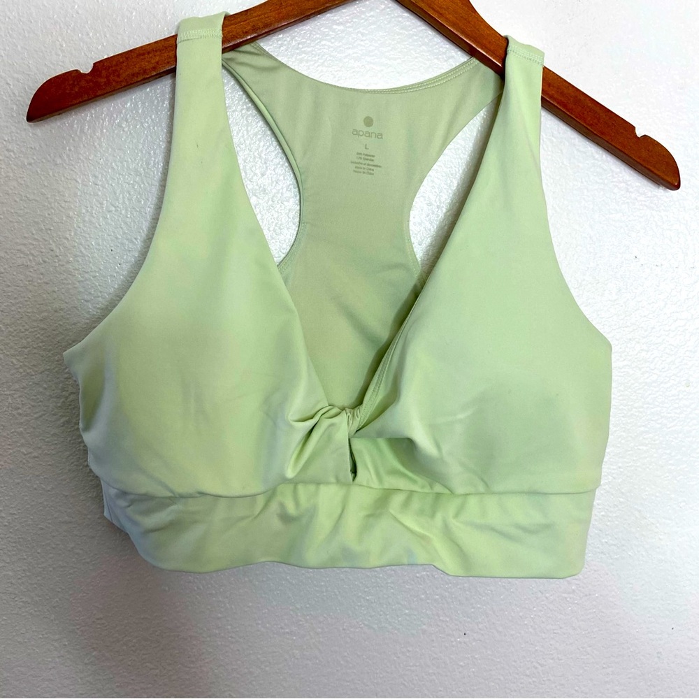 O Apana Max Twist Front SportsBra Womens Size L Sportswear Color is Lime Green